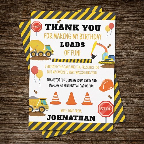 Construction Birthday Thank You Card