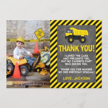 Construction Birthday Thank You Card With Photo by PuggyPrints at Zazzle