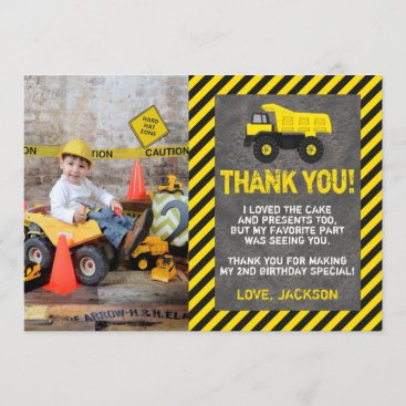 Construction Birthday Thank You Card with Photo
