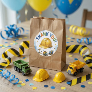 Construction Birthday Thank You Classic Round Sticker