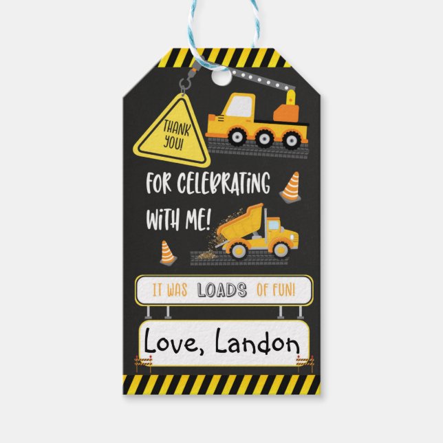 Construction Birthday Thank You Gift Tags (Front)