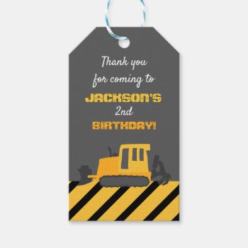 Construction Birthday Thank You Gray Gift Tags by prettypicture at Zazzle