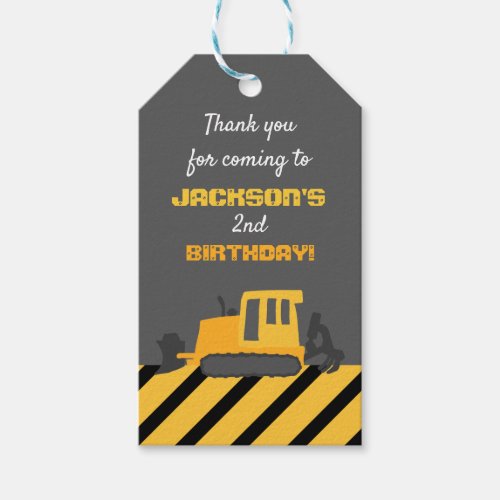 Construction Birthday Thank You Gray Gift Tags