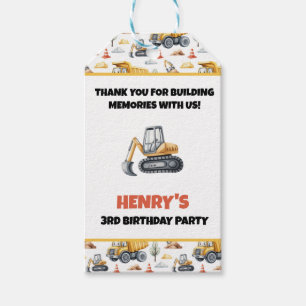 Construction Birthday Thank You Name Digger Gift Tags
