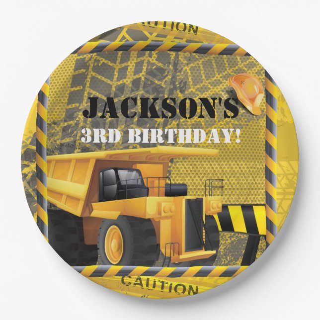 Construction Birthday track of tires Paper Plates (Front)