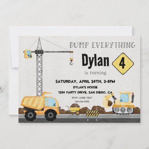 Construction Birthday Truck Invitation