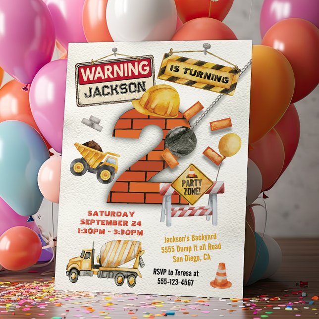 Construction Birthday Turning Two Wrecking Ball Invitation (Creator Uploaded)