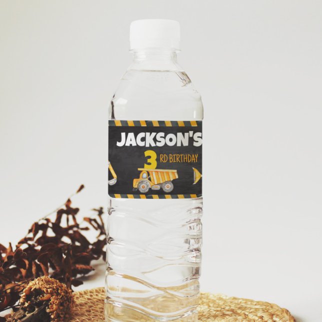 Construction Birthday Water Bottle Label (Creator Uploaded)