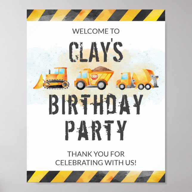 Construction Birthday Welcome 1st Birthday Poster (Front)