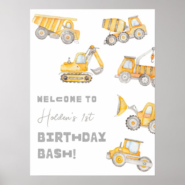 Construction Birthday Welcome Poster (Front)