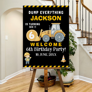 Construction Birthday Welcome Sign Turning 6