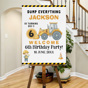 Construction Birthday Welcome Sign Turning 6 white