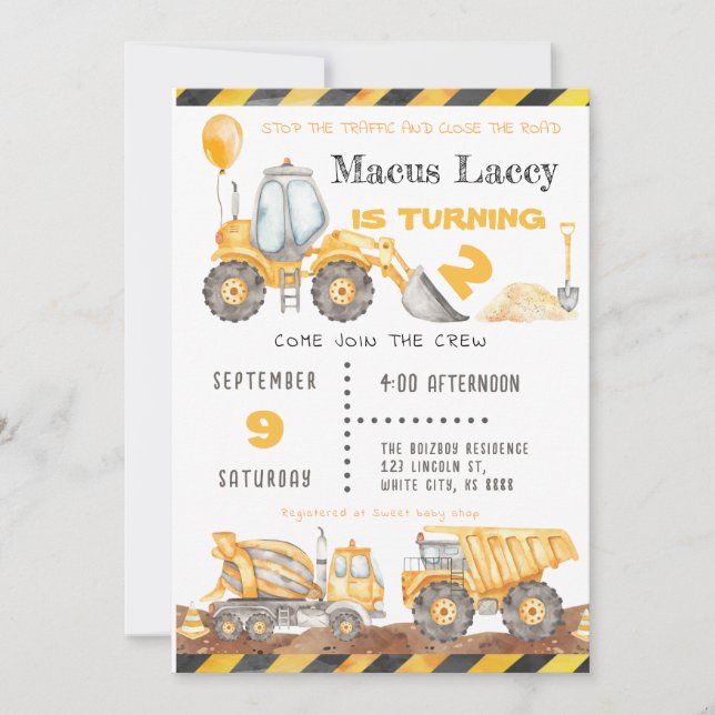 Construction Birthday with balloon Invitation (Front)