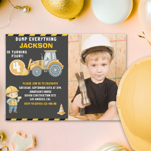 Construction Birthday  with Photo   Dump Truck  Invitation
