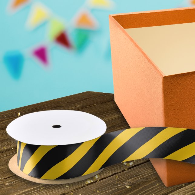 Construction Birthday Yellow and Black Striped Satin Ribbon (Creator Uploaded)