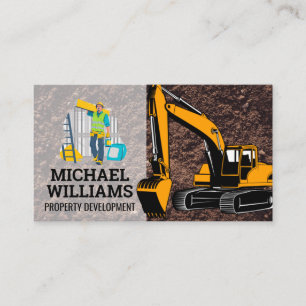 Construction Blue Collar   Earth Mover Vehicle Business Card