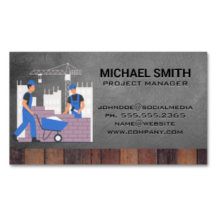 Construction Blue Collar Workers on Job Site Business Card Magnet