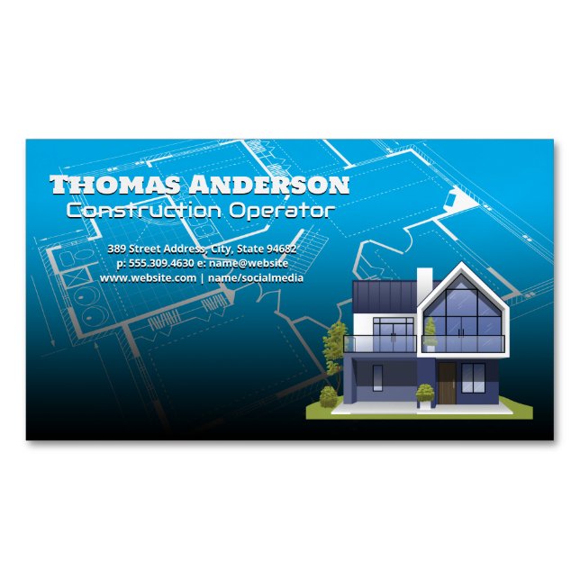 Construction Blue Prints | Real Estate Housing Business Card Magnet (Front)