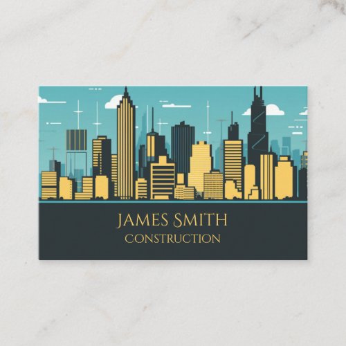 Construction Blue Skyline Business Card