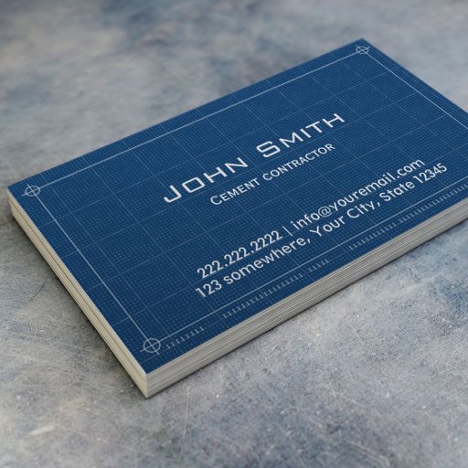 Customizable Construction Blueprint Cement Contractor Business Card