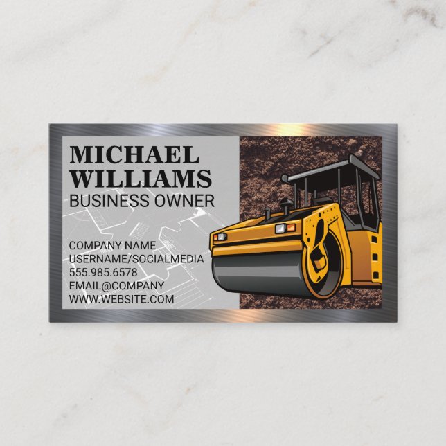 Construction | Blueprints | Steam Roller Business Card (Front)