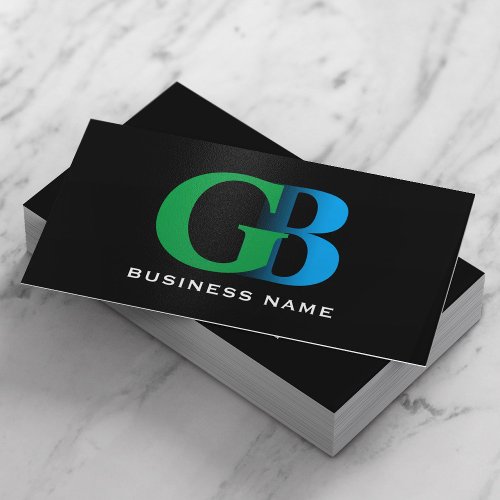 Construction Bold Monogram Blue  Green Logo Black Business Card