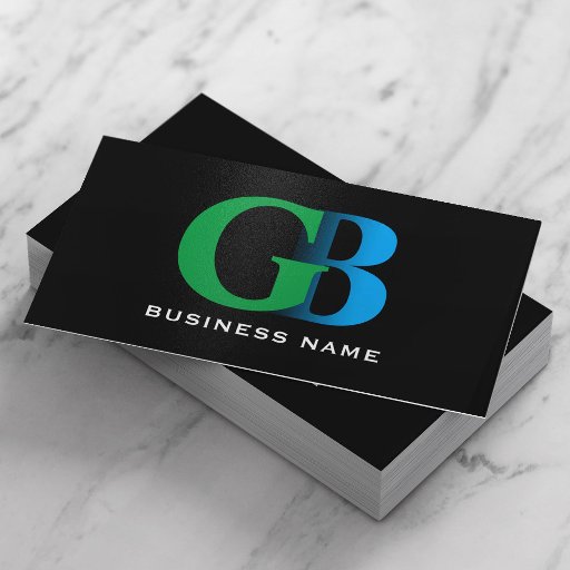 Customizable Construction Bold Monogram Blue &amp; Green Logo Black Business Card