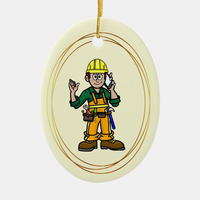 Construction Boss on Cell Phone Ornament (Front)