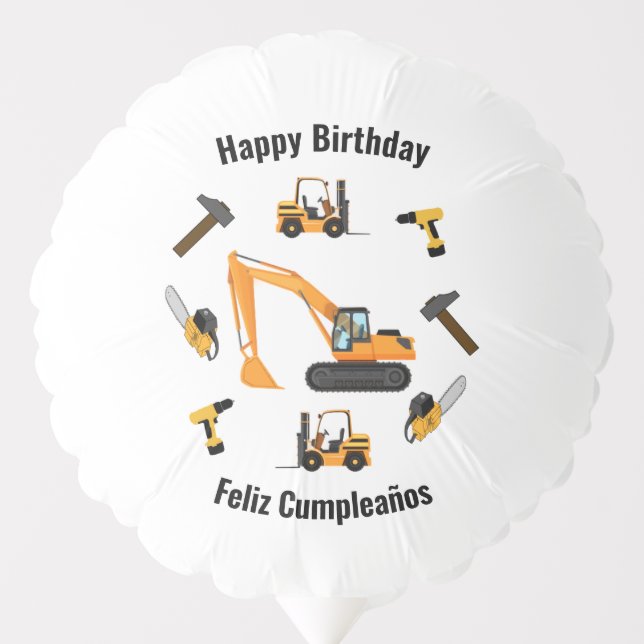 Construction Boy Birthday Bilingual Happy Birthday Balloon (Front)