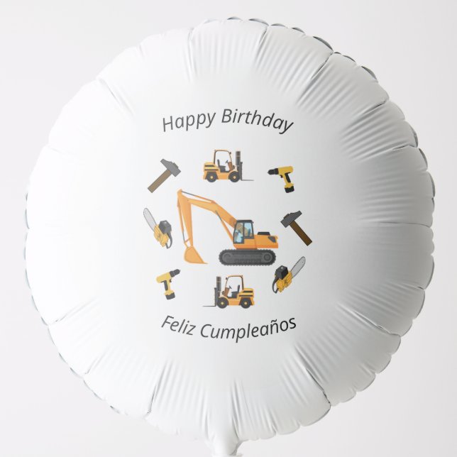 Construction Boy Birthday Bilingual Happy Birthday Balloon (Front)