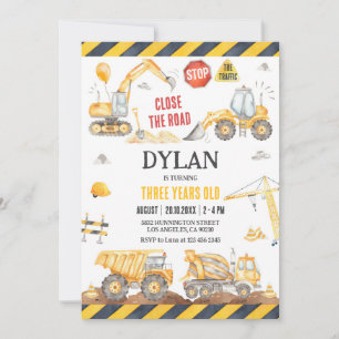Construction Boy Birthday Invitation