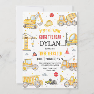 Construction Boy Birthday Invitation