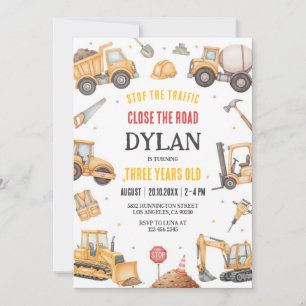 Construction Boy Birthday Invitation
