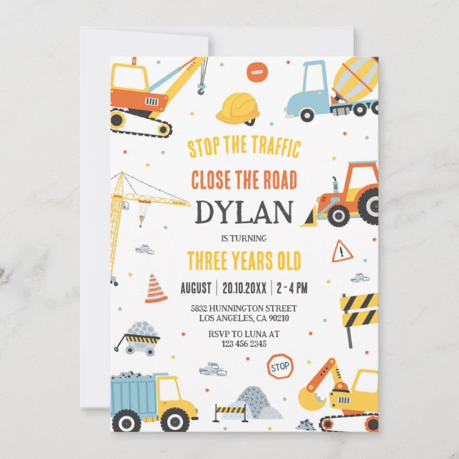 Construction Boy Birthday Invitation (Front)