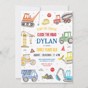 Construction Boy Birthday Invitation