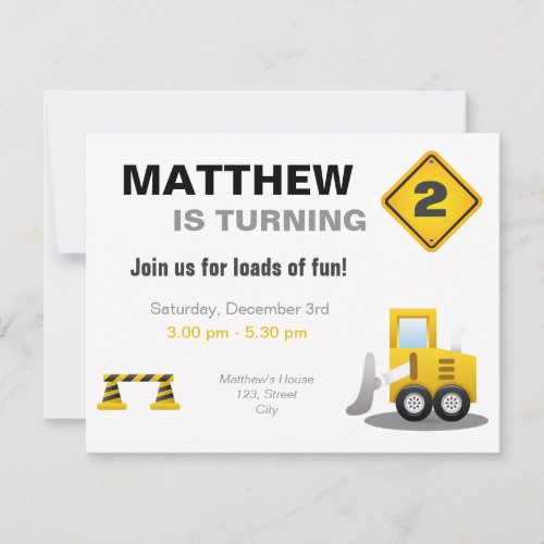 Construction Boy Birthday invitation