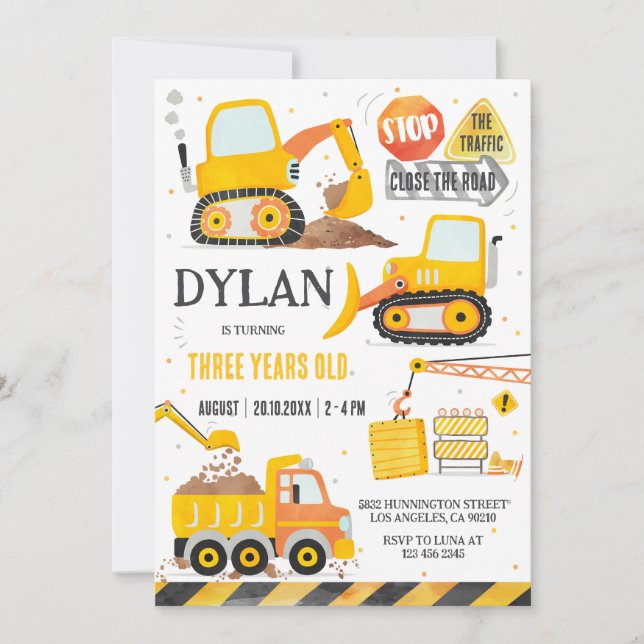 Construction Boy Birthday Invitation (Front)