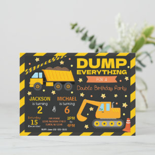 Construction Boy Siblings Joint Birthday Invitation