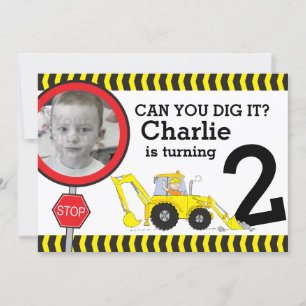 Construction boys 2nd birthday party invitation