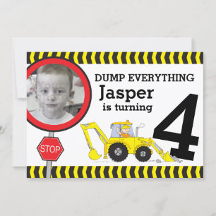 Construction boys 4th birthday party invitation