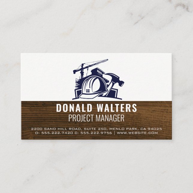 Construction Build Logo | Wood Grain Business Card (Front)