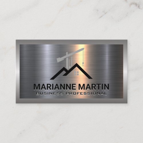 Construction Build   Metal Brushed Business Card