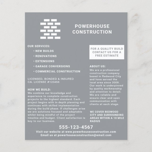 Construction Builder Brick Pattern Grey Flyer (Front)