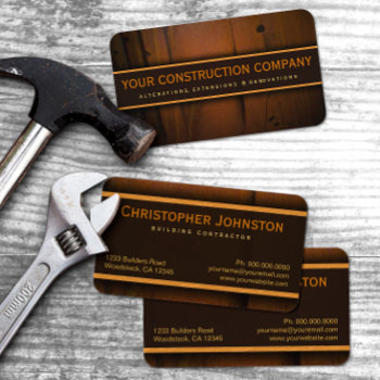 Construction Builder Contractor Faux Pine Wood Business Card by sunnymars at Zazzle