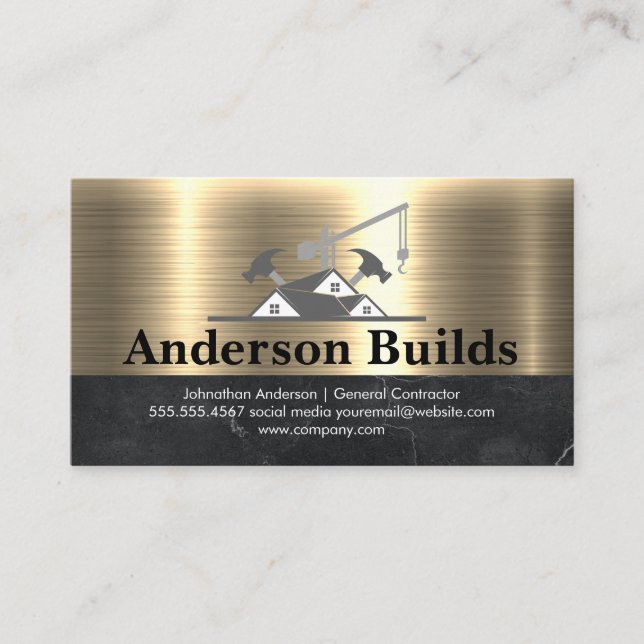 Construction Builder | Gold Metallic Marble Business Card (Front)