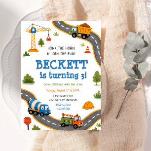 Construction Builder Truck 3rd Birthday Invitation