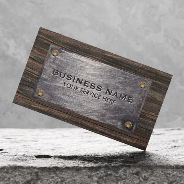 Construction Builder Wood & Metal Professional Business Card | Zazzle