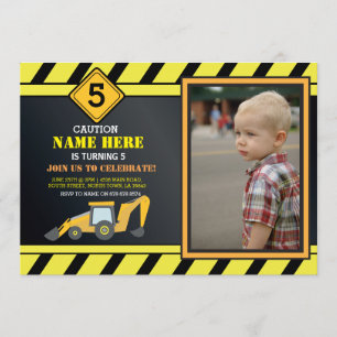 Construction Building Digger Truck Birthday Party Invitation