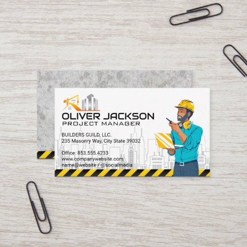 Construction Building Site  Project Manager Business Card