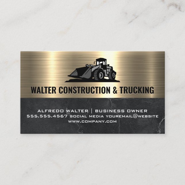 Construction Bull Dozer | Metallic Gold  Business Card (Front)